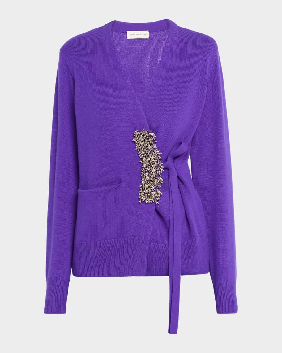 Dries Van Noten Tiah Beaded Cashmere Wrap Cardigan | Neiman Marcus