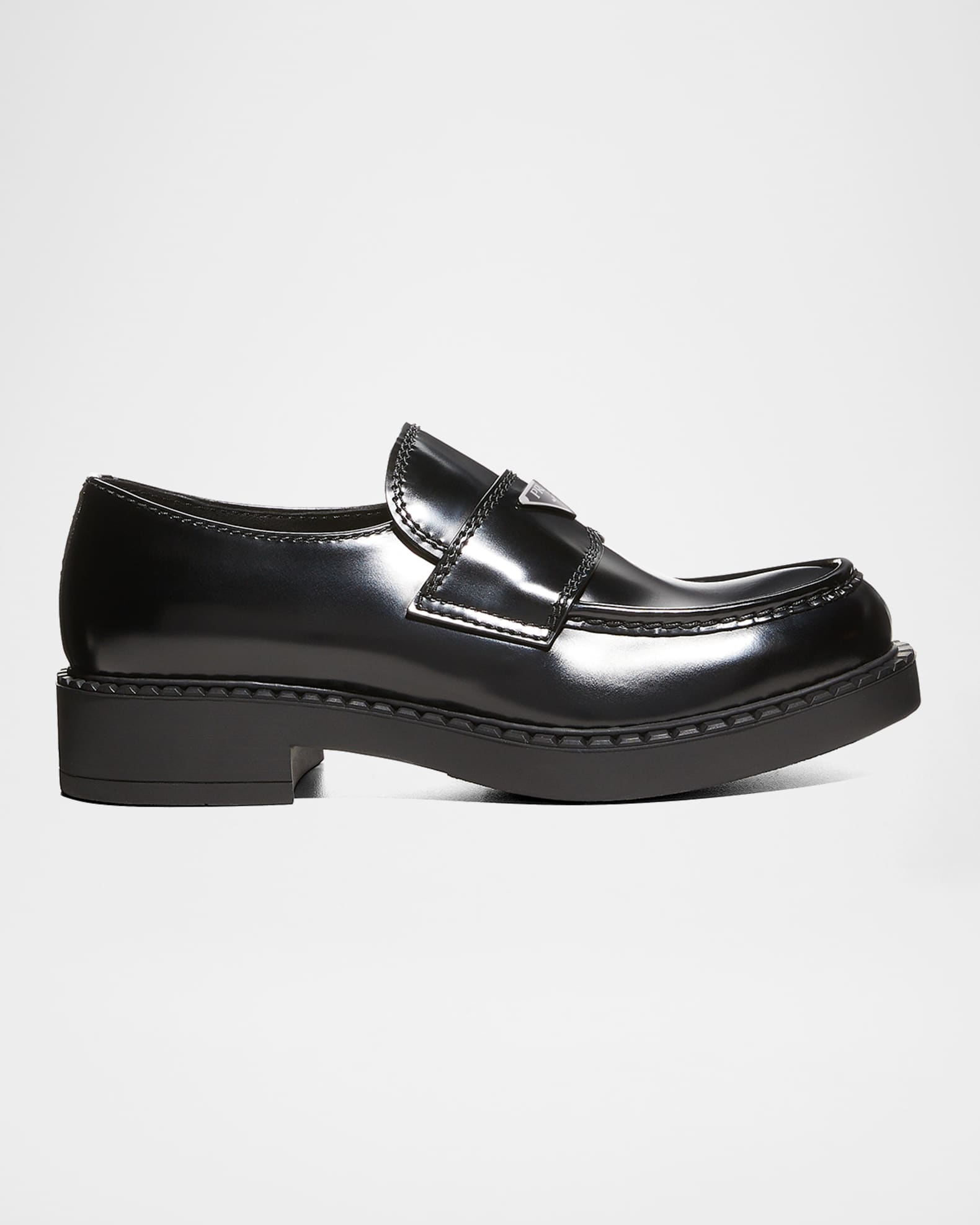 Prada Men's Triangle Logo Leather Loafers | Neiman Marcus
