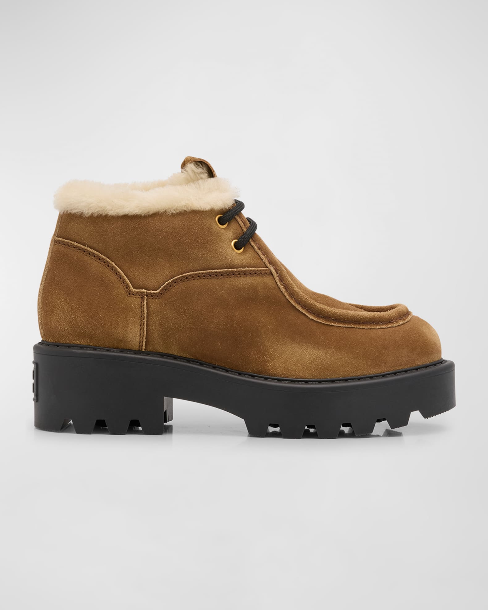 Miu Miu Suede Shearling Lace-Up Chukka Booties | Neiman Marcus