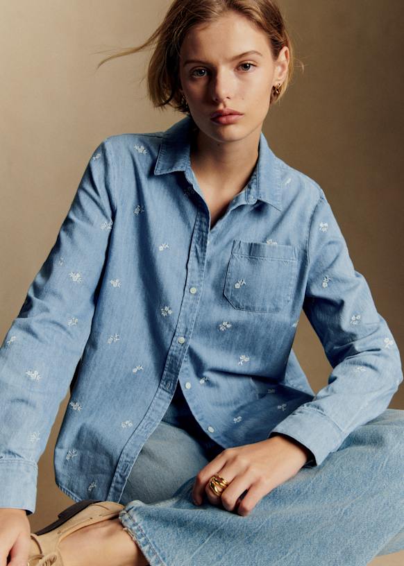 Tomboy Shirt - Embroidered Denim - Organic cotton - organic
