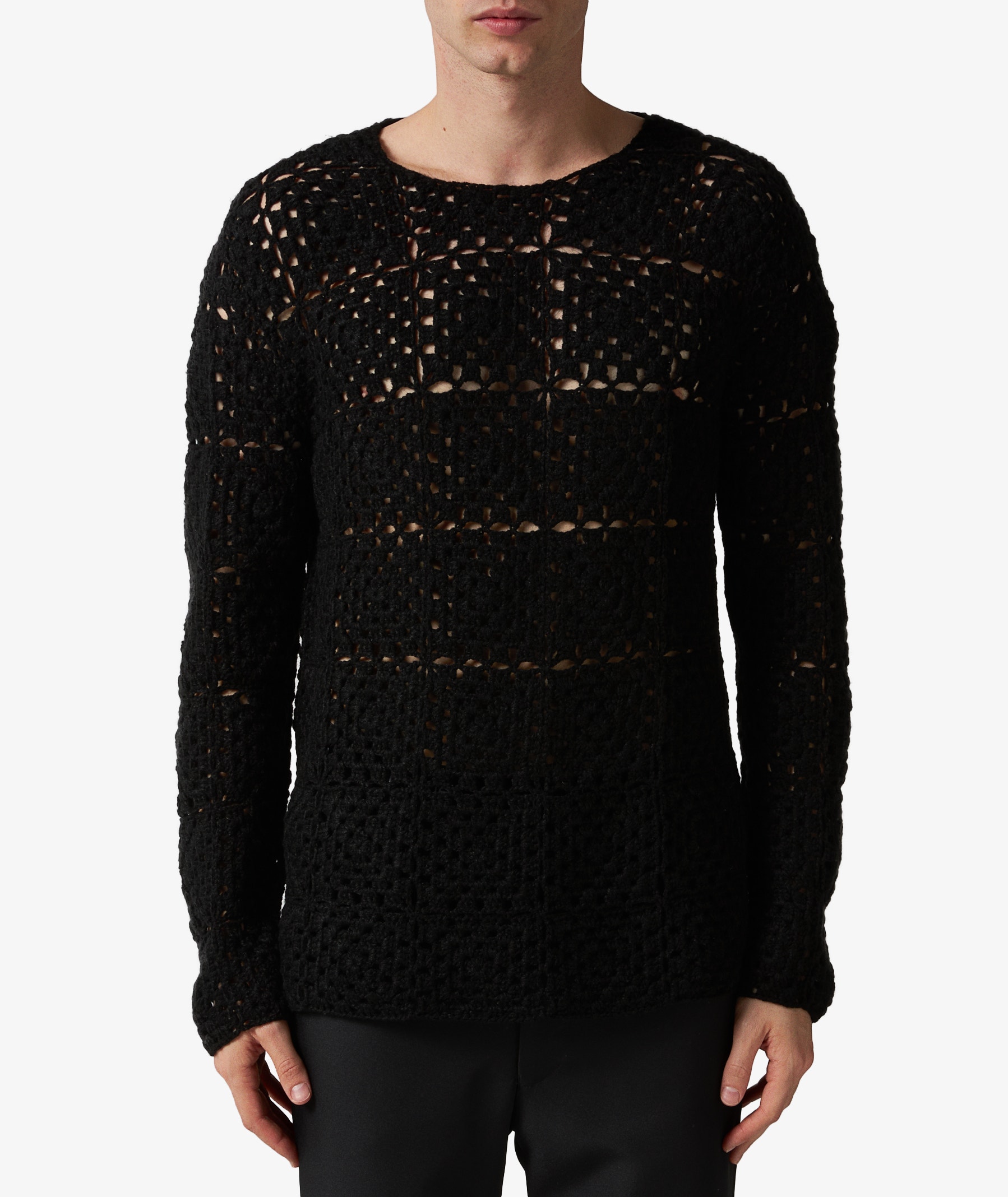 Comme des Garçons Black Wool Crochet Sweater in Black | SVD USA