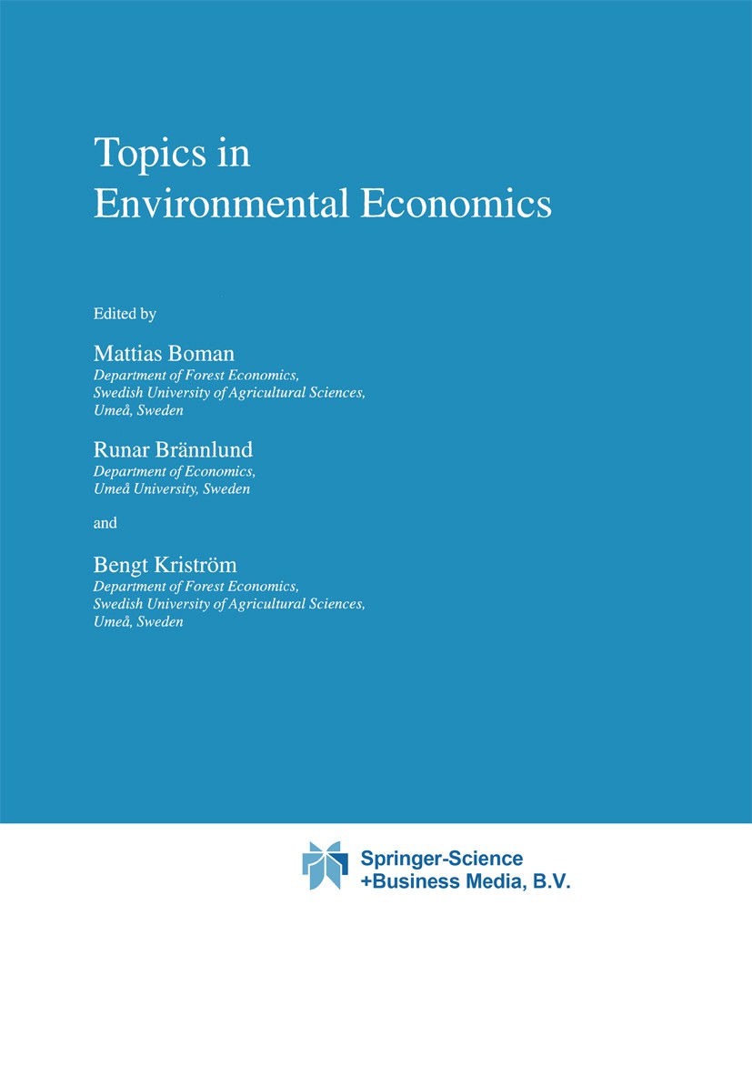 Topics in Environmental Economics | Springer Nature Link