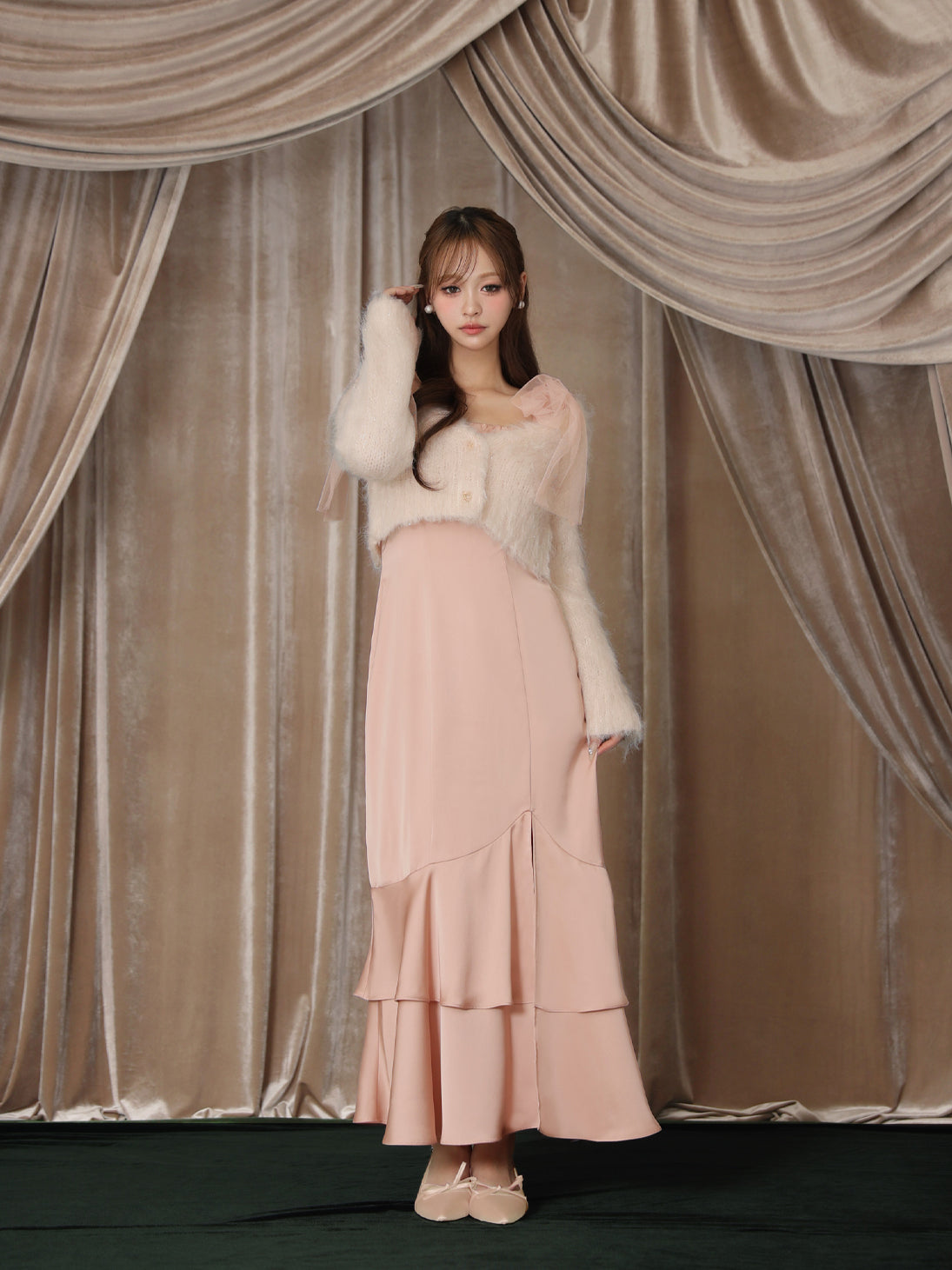 Lame shaggy knit ensemble satin onepiece(eme10557) – M me eme