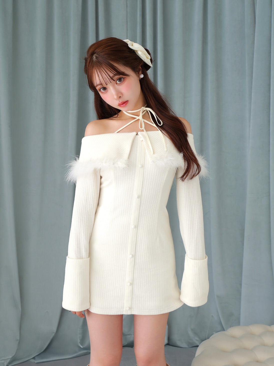 SALE】2way feather collar mini onepiece(eme10375) – M me eme