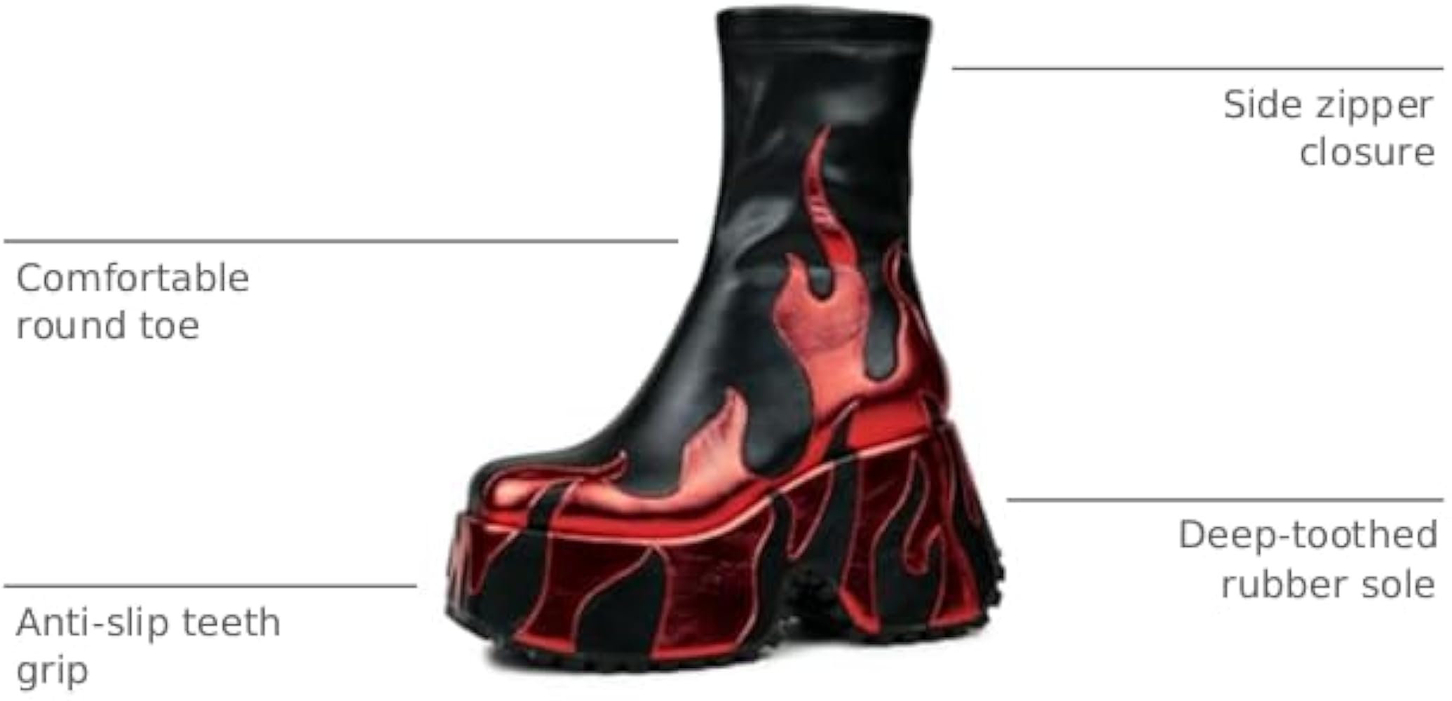 Amazon.com | HiColor women's side zipper high heeled red Flames