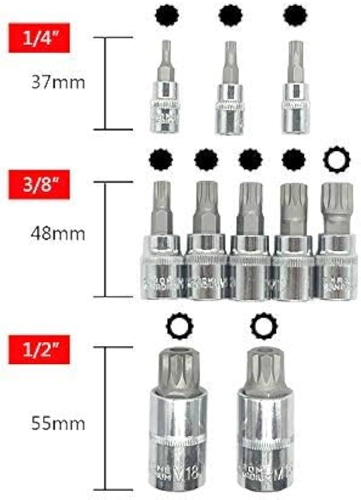 XZN Triple Square Spline Bit Socket Set 12 Point Tamper Proof 1/2