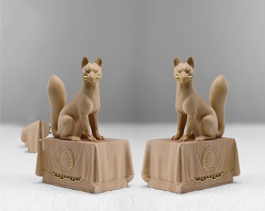 Amazon｜狐 一対 木製 きつね 稲荷大明神 お稲荷さん お稲荷様 稲荷神