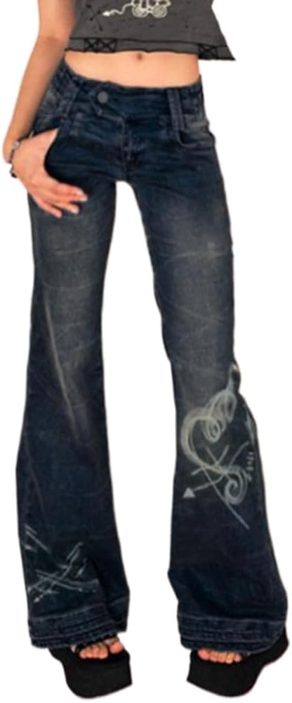 Y2K Grunge Pants Fairycore Vintage Low Rise Flared Jeans Women