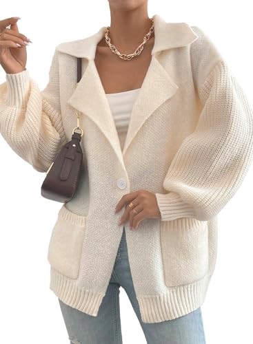 SHEWIN Women Oversized Sweater Fall Lantern Long Sleeve Cardigan