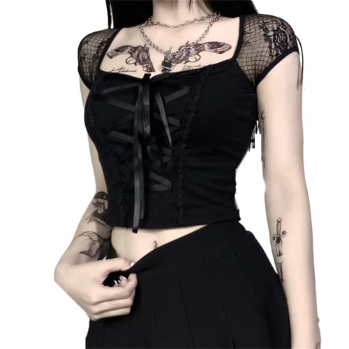 Amazon.com: XCJIKUKE Gothic Emo Lace Up Crop Tops Y2k Harajuku