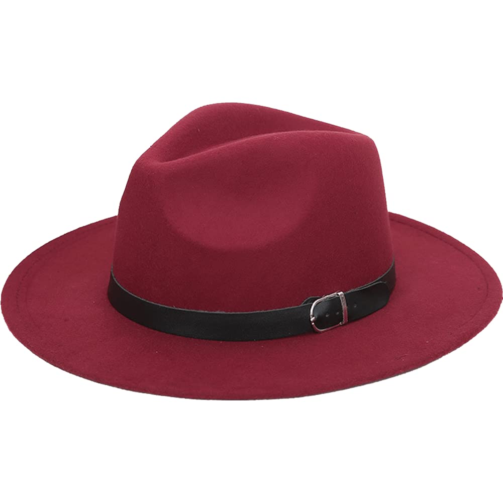 Amazon.co.jp: 中折れハット 革ベルト付きのフェルト帽子 つば広 ユニ