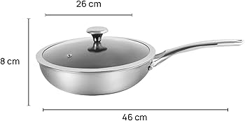 CORELLE Duranano Wok Pan 26Cm with Lid, Tri-Ply Stainless Steel