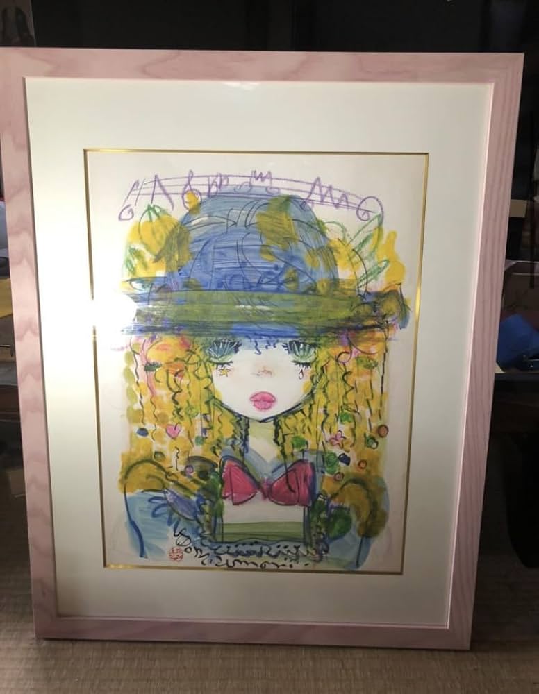 Amazon.co.jp: 水森亜土 水彩画 パステル画 肉筆 額装 Adoちゃん