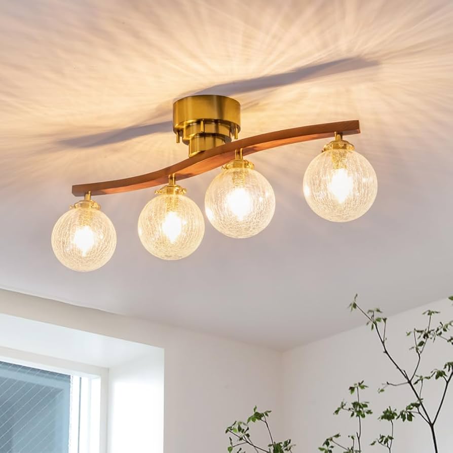 Amazon.co.jp : Chende シーリングライト ガラス 4灯 木 LED