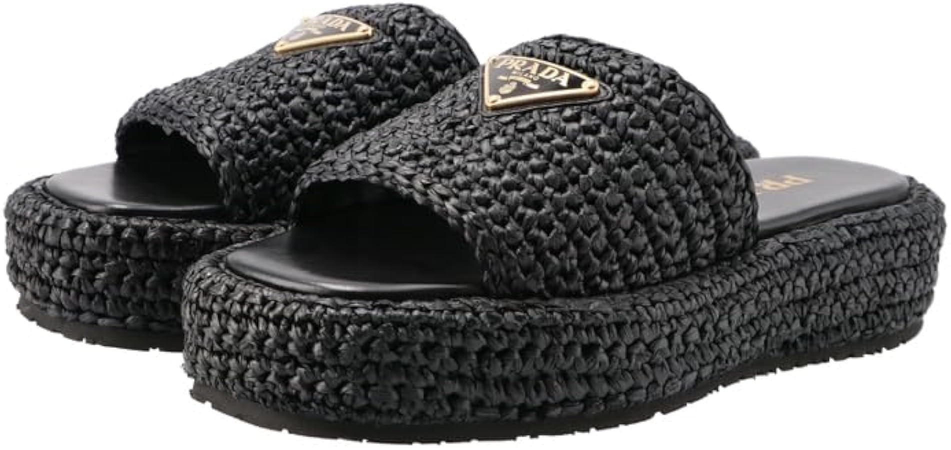 Amazon | [Prada] プラダ スライドサンダル 三角ロゴ ラフィア風 厚底