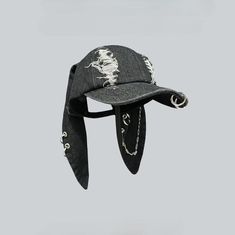 Y2k Iron Ring Trucker Hat Bunny Ear Baseball Cap Women Caps