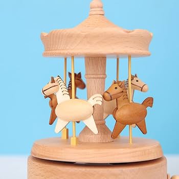 Amazon | オルゴール 木製 メリーゴーランド 回転木馬 可愛い 置物