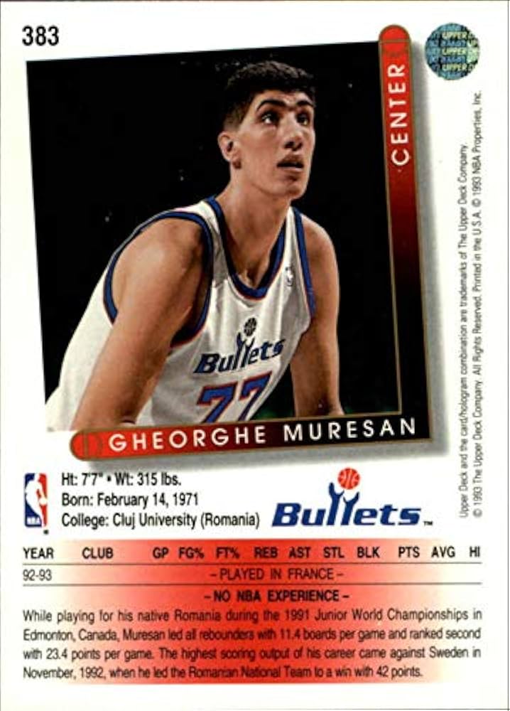 Amazon.com: 1993-94 Upper Deck #383 Gheorghe Muresan Washington