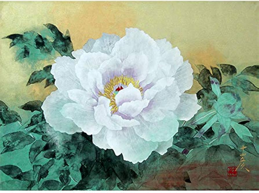 Amazon.co.jp: 大矢十四彦『富貴』日本画 静物画 植物 花 牡丹 ぼたん