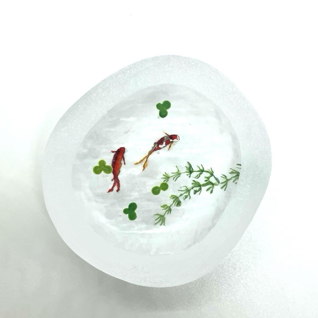 久保裕子さん作 ガラス お花 蝶々 鮎 水草 ペーパーウェイト 文鎮