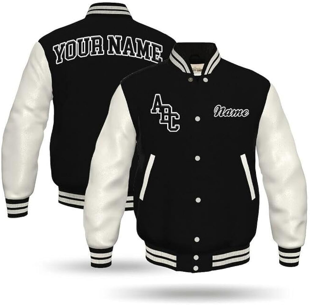 Varsity Base Letterman Jacket Custom Black Wool, White Leather