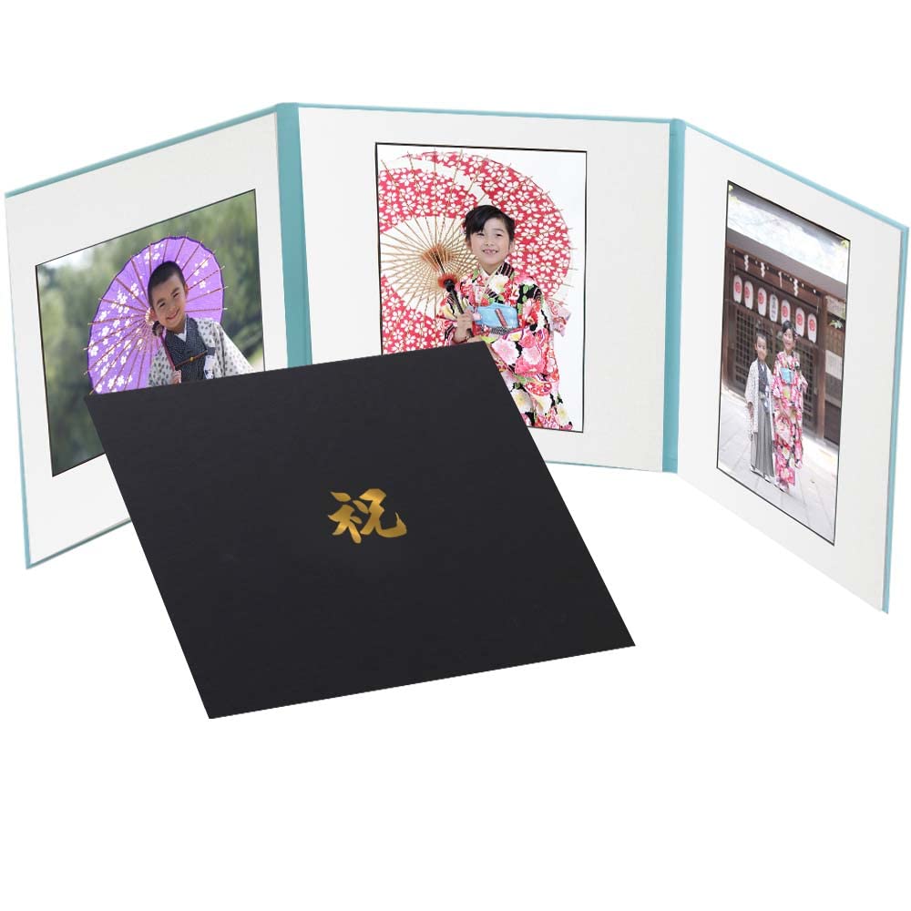 Amazon.co.jp: 成人式 写真台紙 3面 6切3枚 文字のみ 黒 ロゴ「祝