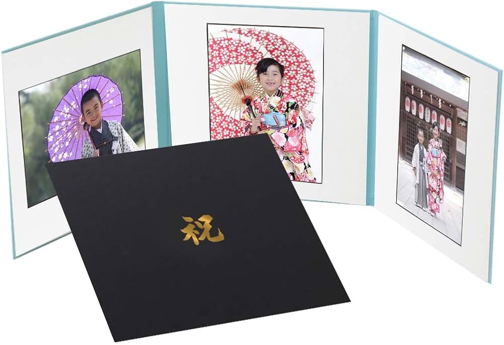 Amazon.co.jp: 成人式 写真台紙 3面 6切3枚 文字のみ 黒 ロゴ「祝