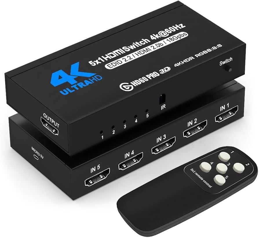 Amazon | HDMI 切替器 5入力1出力 セレクター 4K60Hz IRリモコン付き