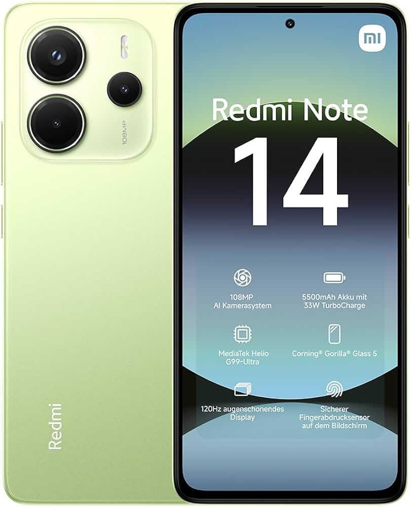 Xiaomi Redmi Note 14 smartphone, 8+256GB, green, 108MP AI camera