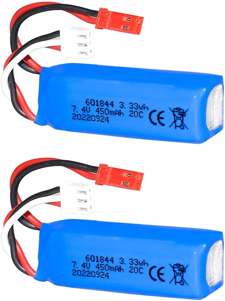2 pcs 7.4V 450mAh 20C Lipo Battery with JST Connector for WLtoys