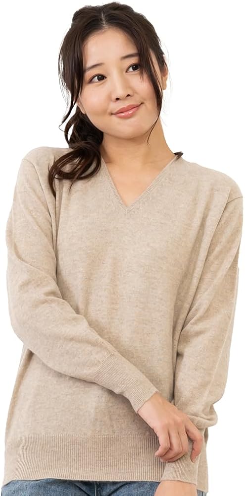 Amazon | [ゴビ] カシミヤ100％ Vネック セーター カラー：ベージュ
