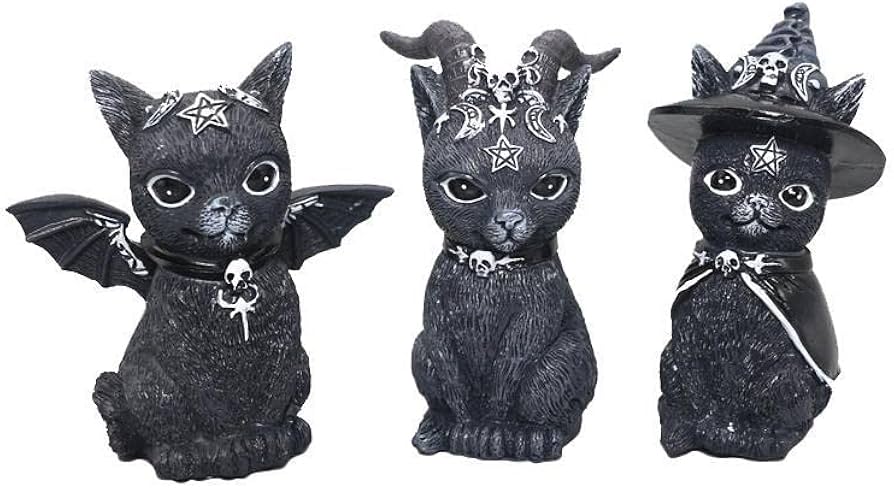 Amazon.co.jp: 黒猫 ゴシック 人形 3体セット 悪魔 魔法猫 オブジェ