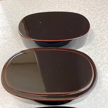 Amazon.co.jp: 川連漆器 木製 漆塗り 二段小判弁当箱 溜内朱 漆器