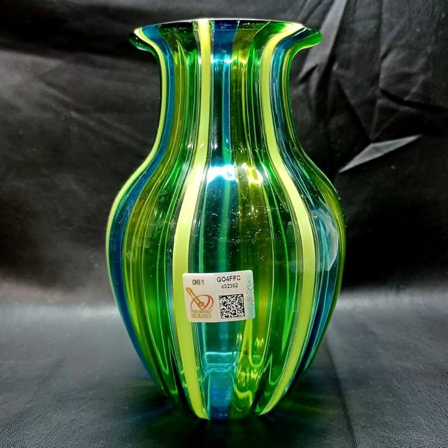 Amazon.co.jp: MURANO ITALY ムラノ グリーン ライン 花瓶 オブジェ
