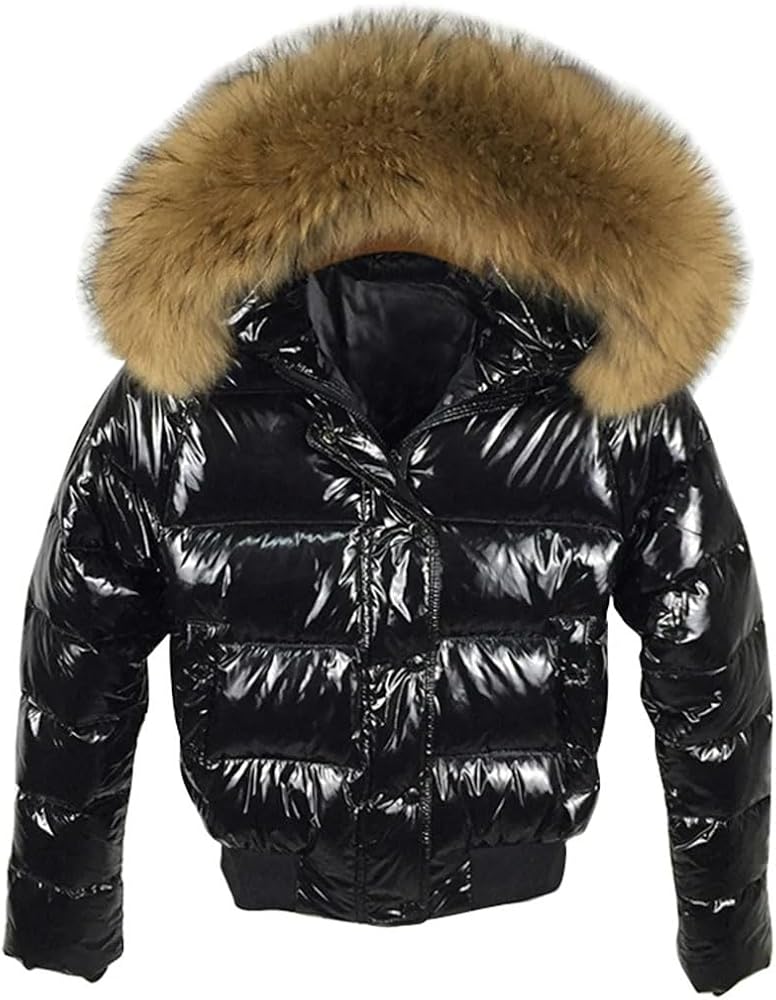 Women's Shiny Soft Down Jacket Faux Fur Short Jacket Thickened