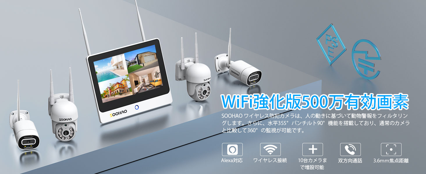 Amazon.co.jp: 【500万画素・ダブルアンテナ信号強化・360°監視・日本