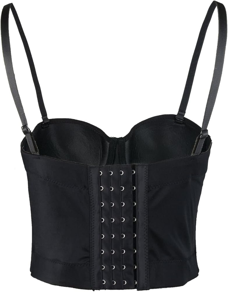 ELLACCI PU Leather Bustier Crop Top Gothic Punk Push Up Women's