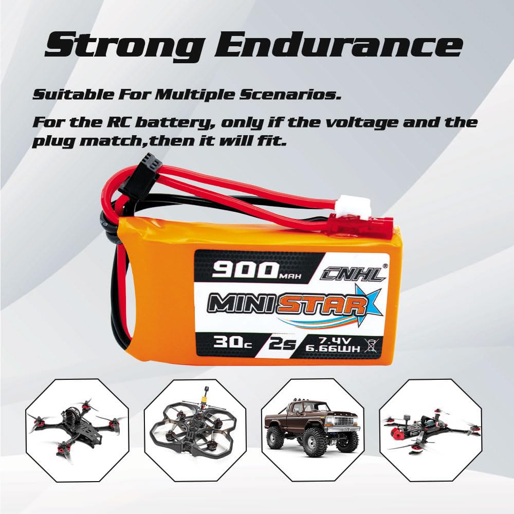 Amazon.com: CNHL 2s lipo Battery 900mAh 7.4V lipo Battery 30C with