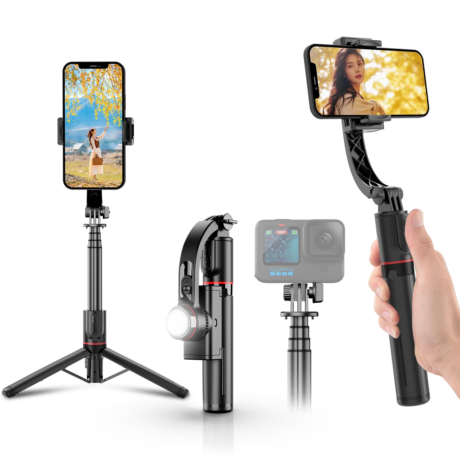 Amazon.co.jp: 【2025最新手ブレ防止自撮り棒 ジンバル三脚スリー