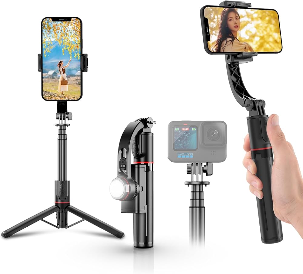 Amazon.co.jp: 【2025最新手ブレ防止自撮り棒 ジンバル三脚スリー