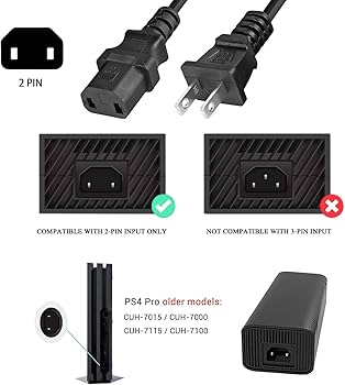 Amazon.co.jp: 2プロング AC 電源コード UL SVT 18AWG 10A 電源