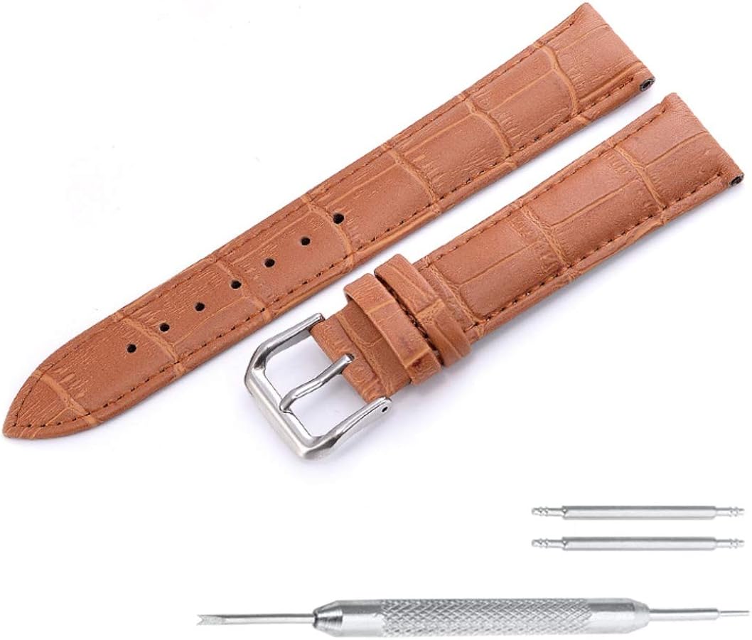 Amazon | 【本革製 クロコダイル型押し ライトブラウン 19mm】時計