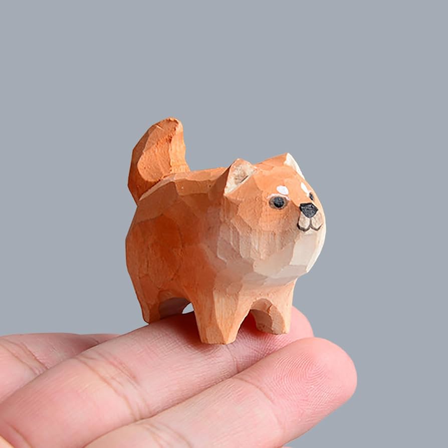 Amazon.co.jp: RemeeHi 木製 オブジェ 木彫 手作り 北欧雑貨 柴犬 置物