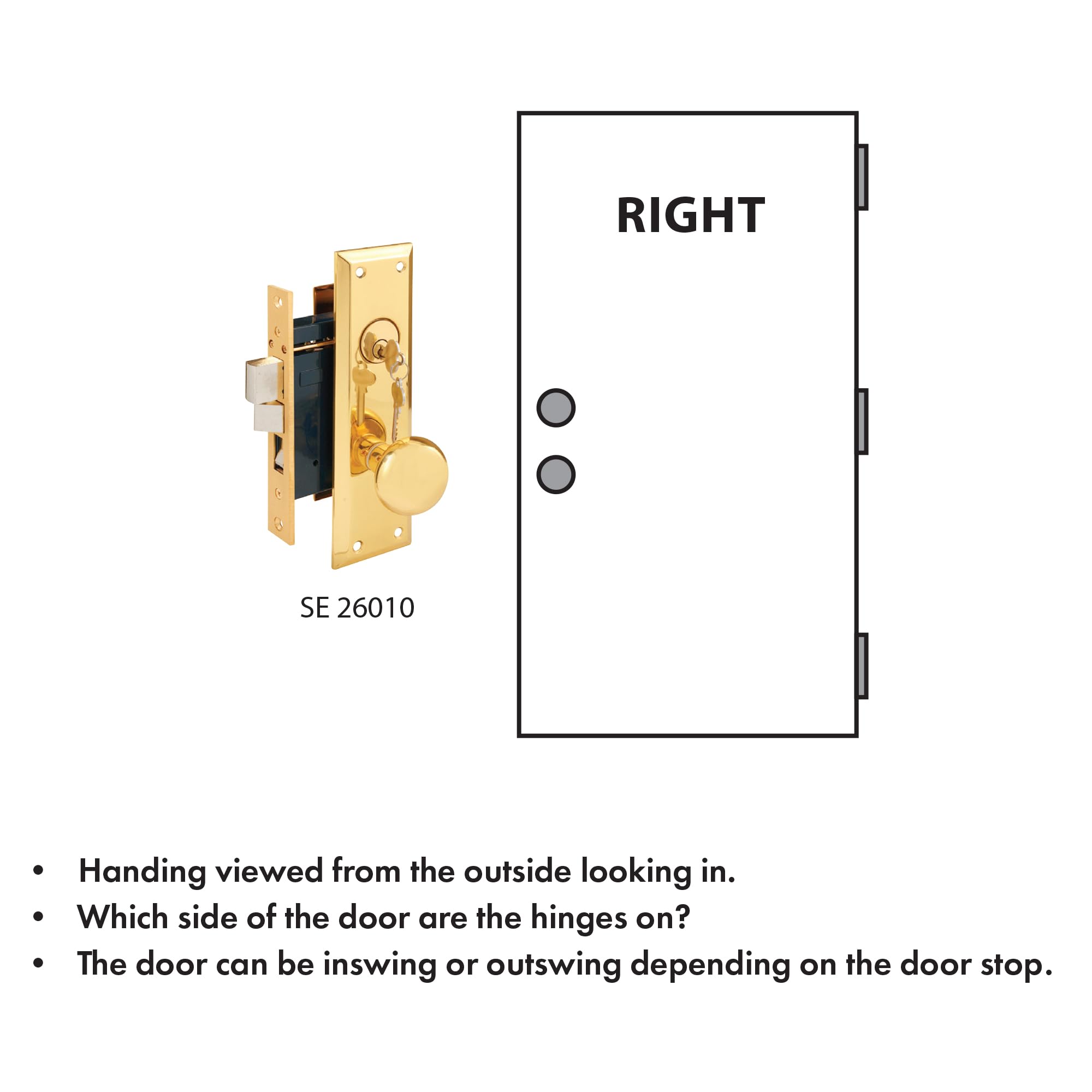 Segal SE 26010 Mortise Lock Set, Brass Right Hand, 2-1/2 In