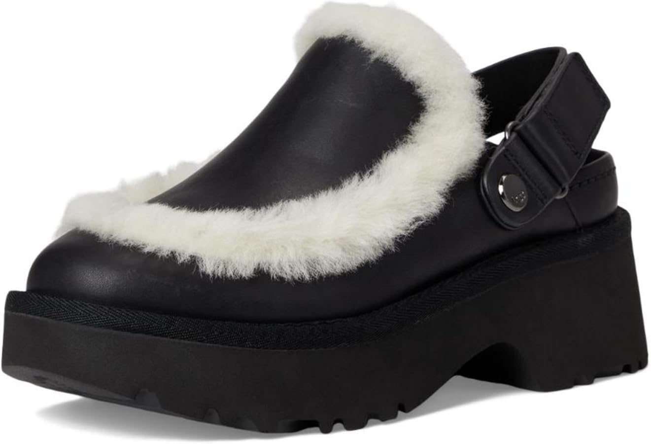 Amazon.com | UGG Women's Esmee Leather Clog Shoe, Black, 6 | Mules