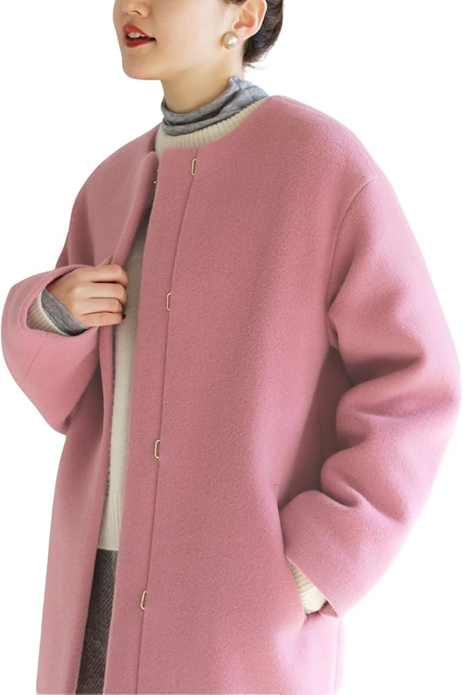 Amazon | [IÉNA] [イエナ]ラムウールノーカラーコート 34 ピンク
