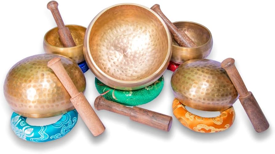 Amazon | チベットシンギングボウル5個セット、本物の7つの金属製瞑想