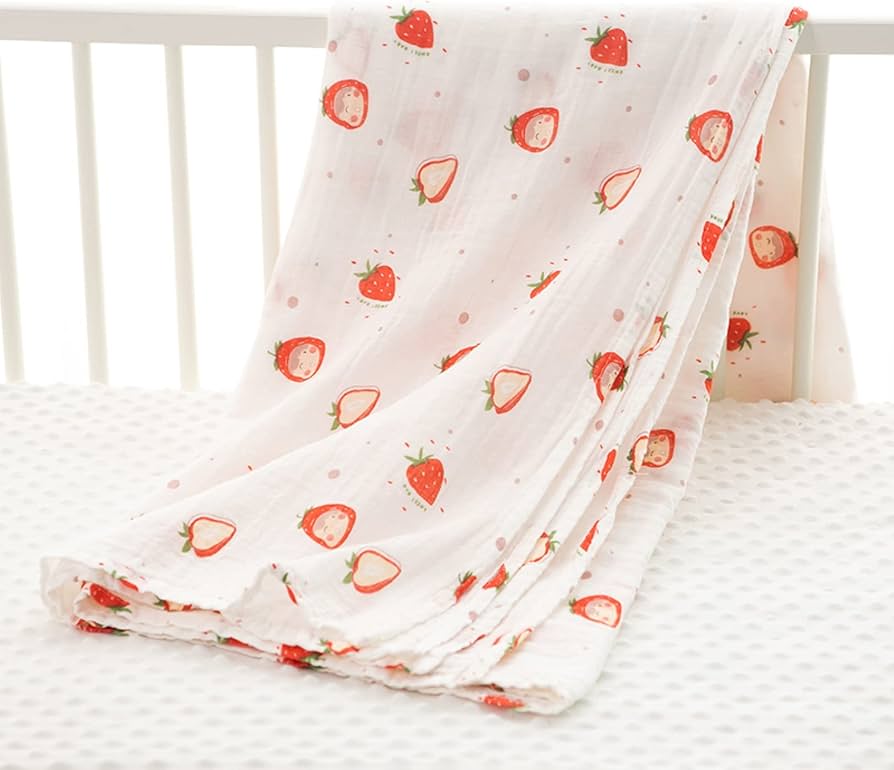 Amazon.co.jp: イチゴ柄 ガーゼケット タオルケット 2重織り 150*200cm