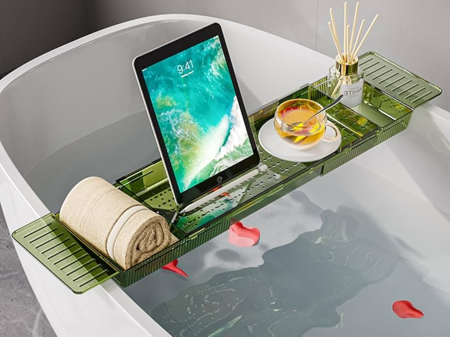 Amazon｜[TAOHUA]バスタブトレー 透明 バスタブラック 伸縮可能