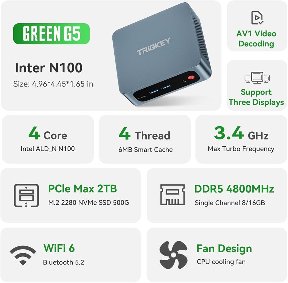 TRIGKEY Green G5 Mini Computer, Intel 12th Gen N100 (up to 3.4GHz